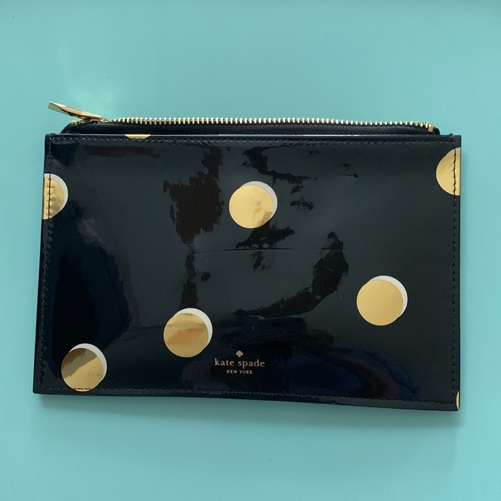 KATE SPADE Black Patent Zipper Pouch w/Eraser and Pencil Sharpener
